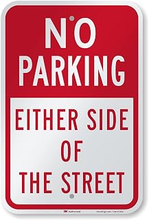 SmartSign 18 x 12 inch “No Parking - Either Side Of The Street” Metal Sign, 63 mil Aluminum, 3M Laminated Engineer Grade Reflective Material, Red and White, Made in USA