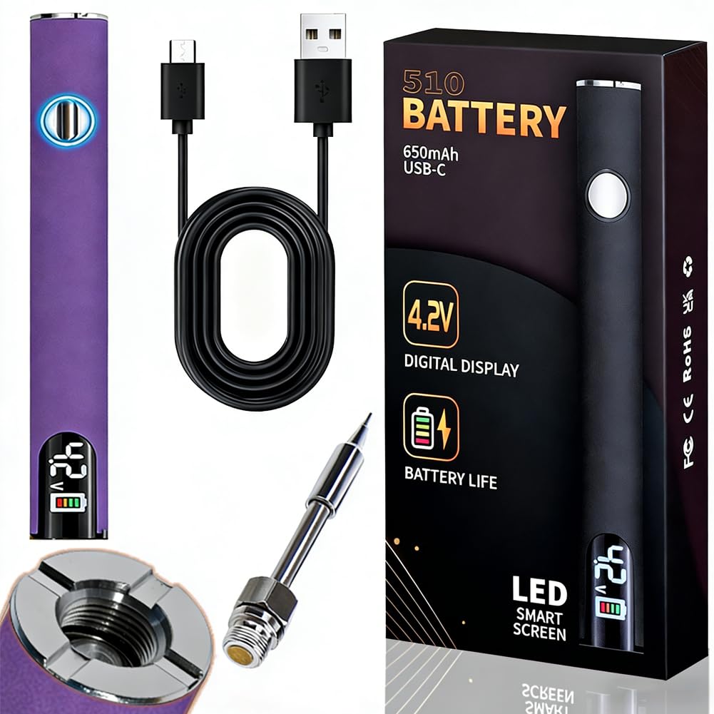 Photo 1 of 510 Thread Battery Professional Cordless Soldering Iron with LED Display Precise Temp Control USB-CRechargeable 650mAh Electric Purple Soldering Pen, Precision work/Appliance Repair, 3Speed Adjustment