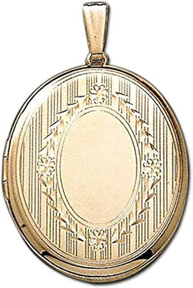 PicturesOnGold.com Solid 14k Yellow Gold XL Oval Crest Picture Locket - 1 Inch X 1-1/4 Inch in Solid 14K Yellow Gold with Engraving