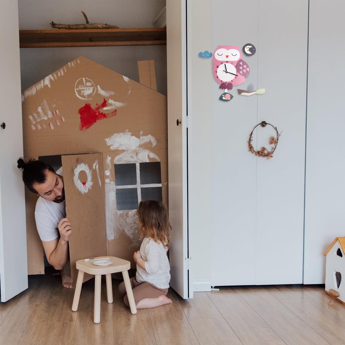 Reloj de Pared de Dibujos Animados Diseño de Búho, Material Ecológico, Silencioso, para Decoración de Habitaciones Infantiles y Aulas, Adecuado para Jardín de Infantes y Salón