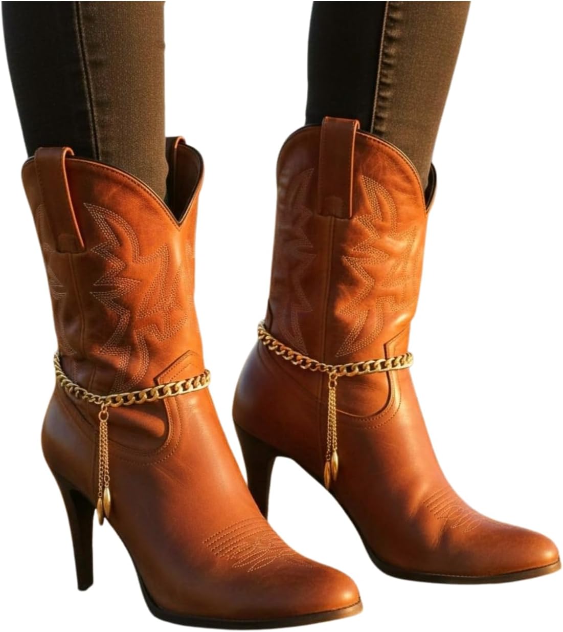 TrendyFashionJewelry Women's Gold Boot Chain Bracelets With Tassel Dangle, 2-Piece Pair, Adjustable 11–15 In, Shoe Anklet Jewelry, Handmade In USA, BC203