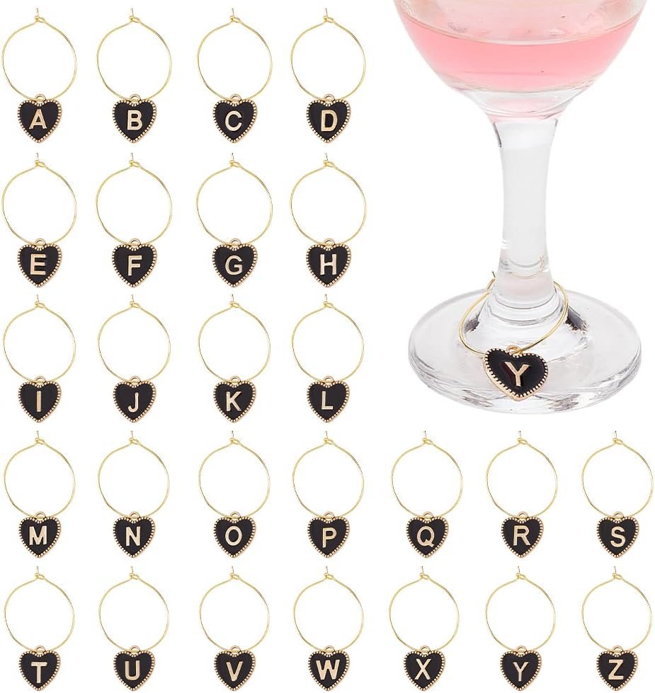 PH PandaHall Lot De 26 Breloques à Vin Pour Verres à Pied, étiquettes De Tasse Avec Anneaux, Breloques En Forme De Cœur En émail Pour Cocktail, Dégustation De Champagne, Cadeaux De Fête