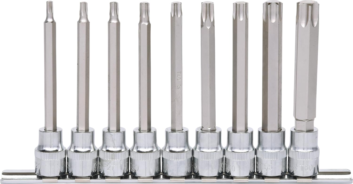 KS Tools 918.1550 3/8"CHROMEplus Zestaw gniazd bitówdla srub Torx, dlugich 9-szt, T20-T60