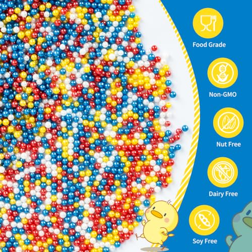 Image of Edible Nonpareils Sprinkles,Red Blue Yellow White Pearls Sprinkle for Cake