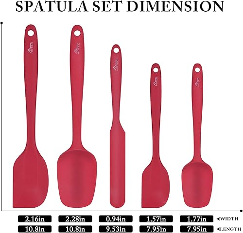 Miniatura 3 de Hotec - Juego de 5 espátulas de silicona para hornear, cocinar y mezclar, resistentes al calor, antiadherentes, núcleo de acero inoxidable fuerte en