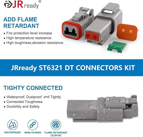 Miniatura 3 de JRready Kit de conectores Deutsch, conector DT de 2 3 4 6 8 12 pines con contactos estampados de tamaño 16 (18-14AWG)