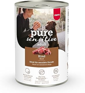 MERA Pure Sensitive Rind (6x400g), Hundefutter nass mit hohem Fleischanteil und getreidefrei, Nassfutter aus 100% tierischem Protein für Sensible Hunde, Single Protein product image