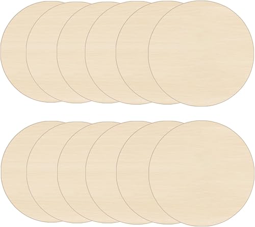 Rondas de madera para manualidades de 6 pulgadas, paquete de 12 círculos redondos de madera sin terminar para manualidades, discos redondos de