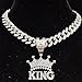 HUYHOAT Men Women Hip Hop Crown with King Pendant Necklace with 13mm Cuban Chain HipHop Iced Out Bling Necklaces Fashion Charm Jewelry (Gold 2-24inch)