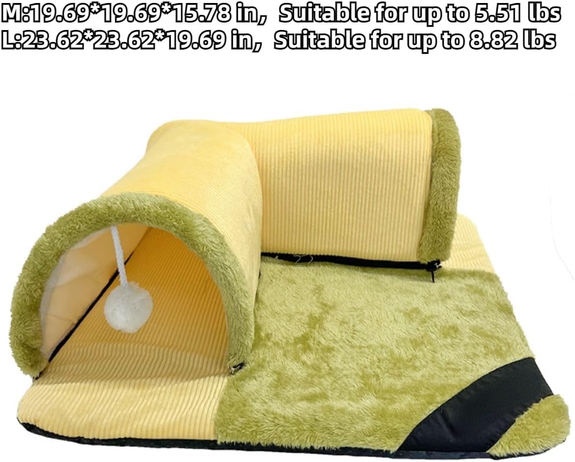 Rabbit Tunnel Bed for Indoor Rabbits Detachable Pet Play Tunnel Rabbit Cave with Bed Washable Rabbit Bed (Large)