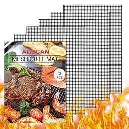 AOOCAN Grill mesh mat - Set of 5 Non Stick BBQ Grill mats, Heavy Duty, Reusable Grilling mats, Easy to Clean - Works on Gas, Charcoal, Pellet Grill - 15.75 x 13 in, Black