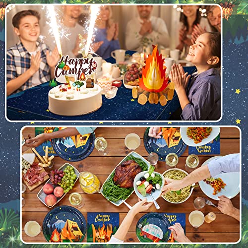 220 Pcs Camping Party Decorations Include Happy Camper Tableware Set Happy Birthday Banner Cupcake Toppers Tablecloth Campfire Centerpiece Balloons For Kids Bonfire Adventure Camping Supplies Decor #TOP6