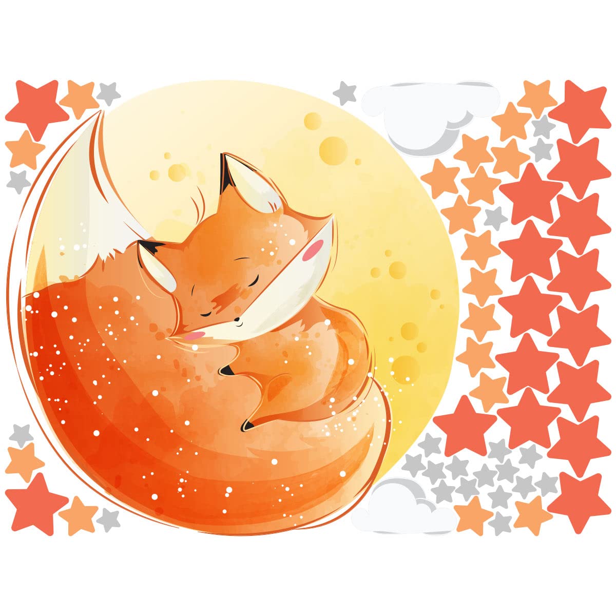 Children's Wall Stickers - Baby Room Decoration - Children's Bedroom Wall Sticker - Fox Dreamer + 50 Stars - H30 x L40 cm - Image 4