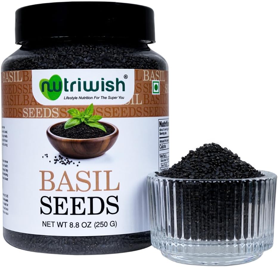 Nutriwish Basil Seeds (Sabja/Tukmaria), 250 g | 100% Natural, Raw & Gluten-Free Superfood | Ideal for Smoothies, Drinks, Desserts, Salads & Daily Nutrition