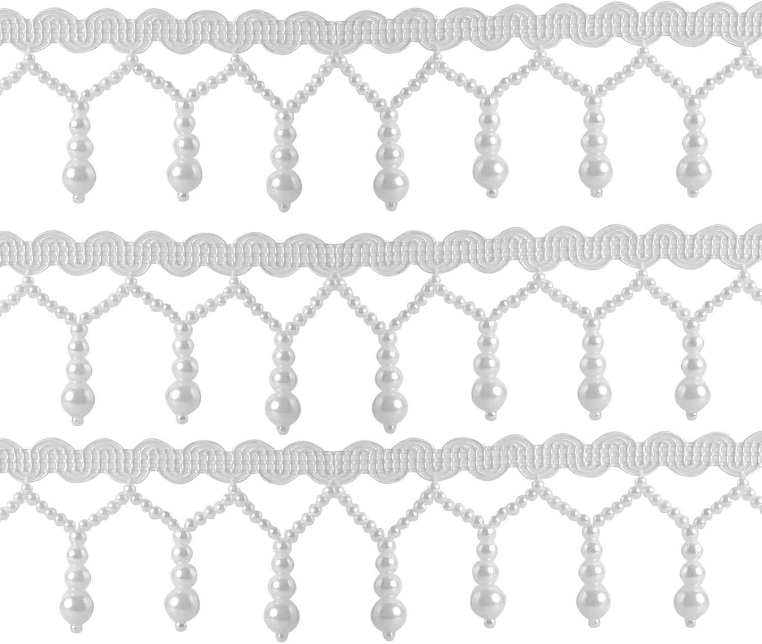 2 Yards Pearl Bead Ribbon Trim, Beaded Fringe Tassle Lace Trim, for Sewing Clothing, Curtains, Wedding Decoration, Bridal Dress, Belt, Headwear, White