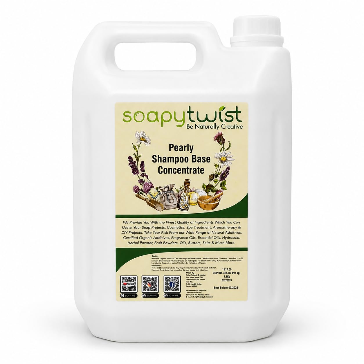 Soapy Twist Pearly Shampoo Base Concentrate (4.5kg) | DIY Concentrated Shampoo Base | 1:1 Dilution | Herbal Shampoo Base-image-44