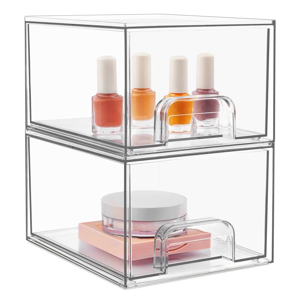 Lot de 2 tiroirs de rangement transparents pour maquillage et salle
