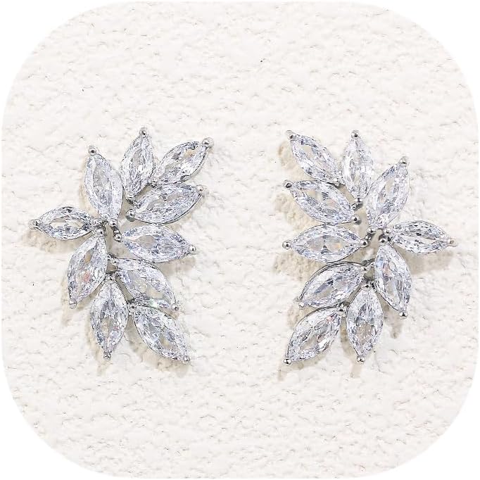 Crysdue Wedding Earrings for Bride Bridesmaid, Cubic Zirconia Marquise Cluster Stud Bridal Jewelry for Party Prom