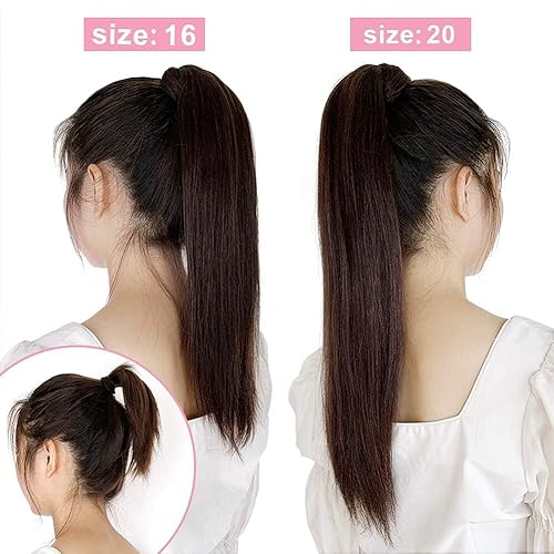 Miniatura 4 de ABH AMAZINGBEAUTY HAIR Cola de caballo para mujer, cabello humano Remy, envoltura fácil de usar, 2.82 oz, castaño 6 colores, 16 pulgadas