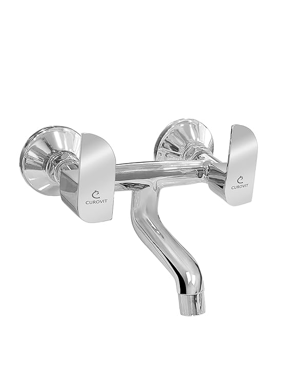 CUROVIT Alive Smart Brass Wall Mixer Non Telephonic for Bathroom Quarter Turn Fittings with Wall Flange Shiny Chrome Plated for Bathroom Fittings.
