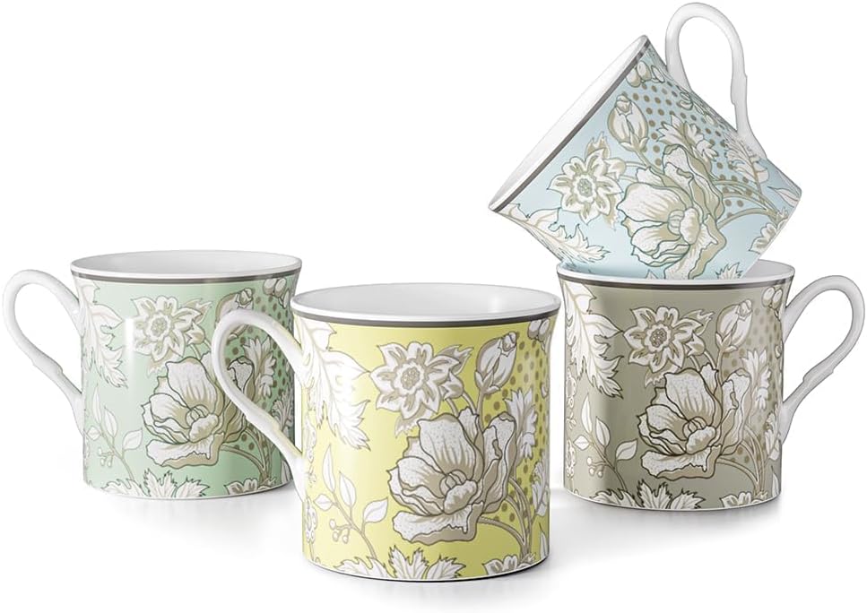 Ceramic Coffee Mugs Set of 4, 12 Oz Floral Pattern, Microwave and Dishwasher Safe, Comfortable Handles, Gifts for Women and Men, for Coffee, Tea, Latte, Cappuccino