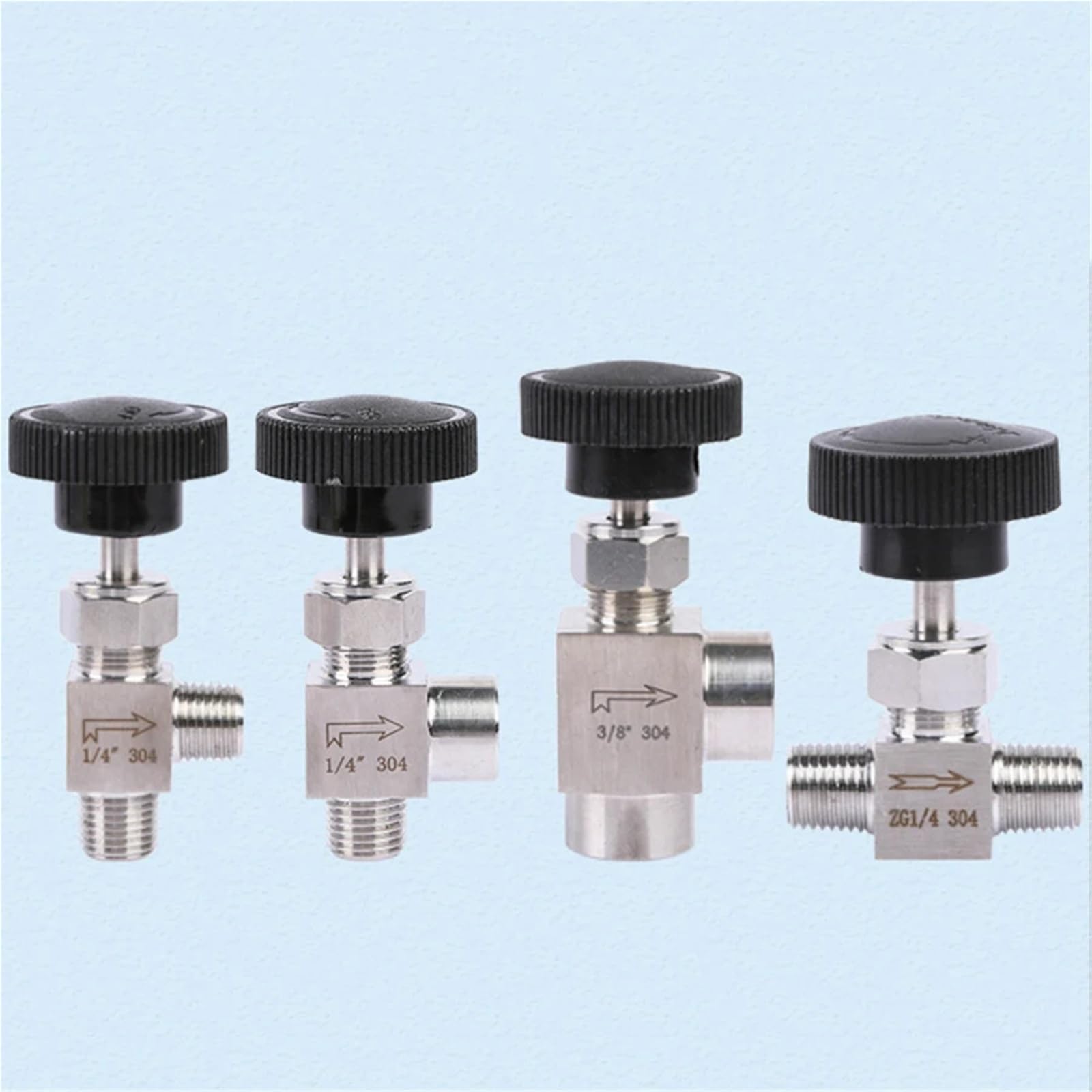 Vanne à aiguille coudée inox 304 pour l'aménagement de circuits fluides domestiques