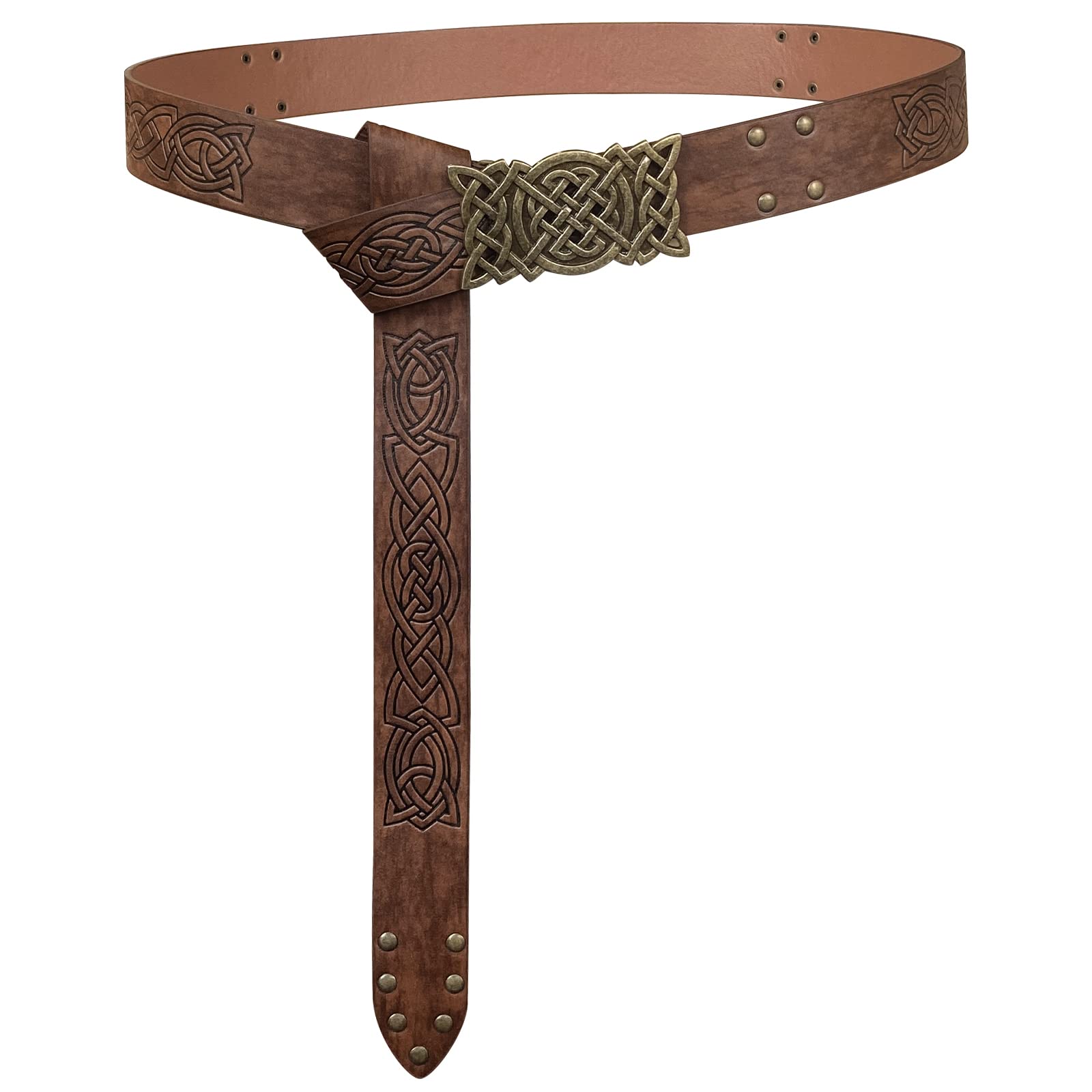 HiiFeuer Viking Embossed Buckle Belt, Nordic Faux Leather Knight Belt, Retro Medieval Warrior Belt for LARP Cosplay Halloween