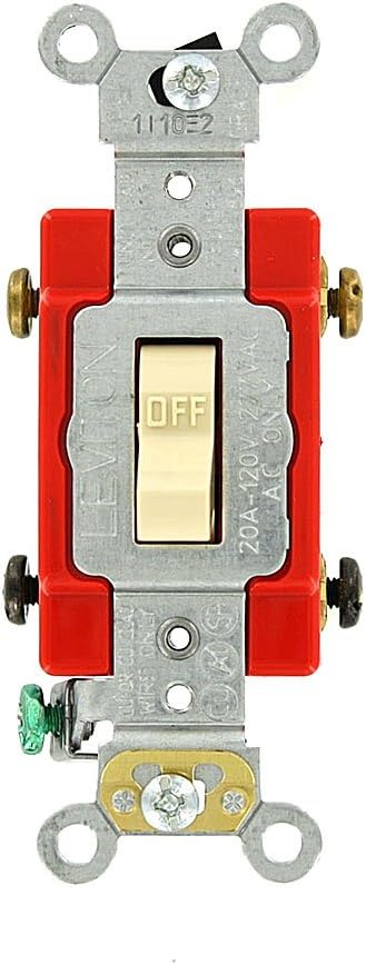 20 Amp, 120/277 Volt, Toggle Double-Pole AC Quiet Switch, Extra Heavy Duty Grade, Self Grounding, Back and Side Wired, 1222-2I, Ivory