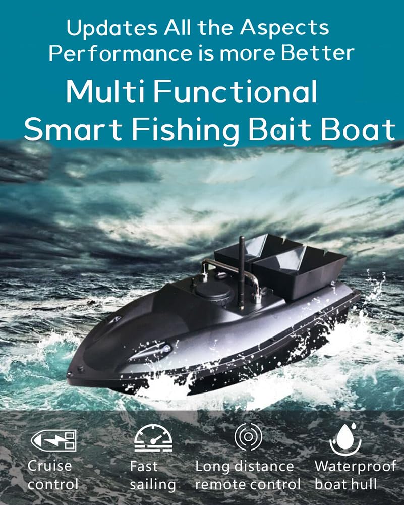 Barca da pesca RC con GPS, doppio magazzino, crociera automatica, luce LED, Fish Finder, batteria 12000mAh per una caccia efficace ai pesci