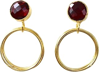 Veracity Jewelry Red Garnet Handmade Earrings For Women - 18K Gold Plated January Birthstone Gift For Her Costume Jewelry Earrings - Gold Filled Gorgeous Beautiful Garnet Gemstone Handmade Gift Fashion Jewelry For Girls - VE-360
