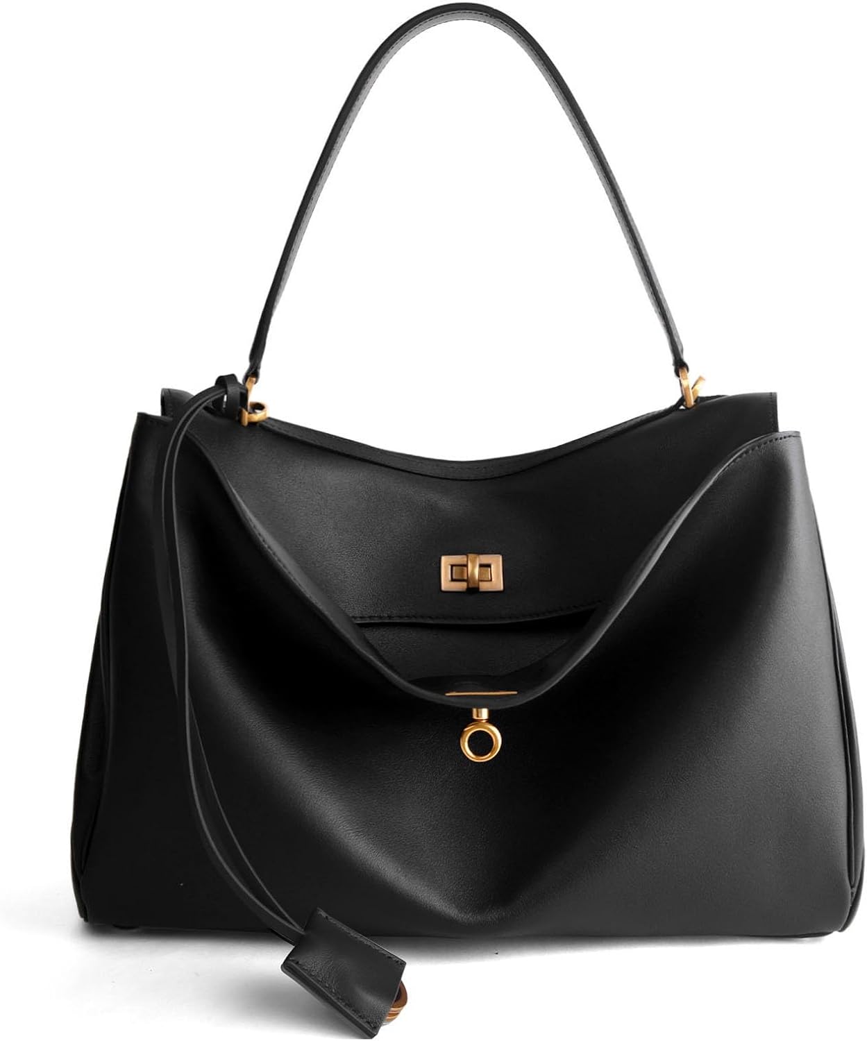 genuine leather tote bag for women: soft leather shoulder handbags for ladies - satchel purse for travel work(large) leather-black leather