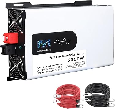 5000W Pure Sine Wave Power Inverter 72V 60V 48V 24V 12V DC to 120 240V AC Converter with AC Outlets Car Inverter for Truck, Home, RV, Camping, Off-Grid Solar Power InverterSize72v to 230v