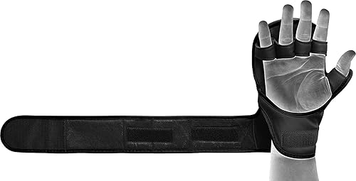 Miniatura 9 de RDX Guantes MMA Sparring Grappling, guantes híbridos de palma abierta para artes marciales para hombres y mujeres, soporte de muñeca de cuero Maya,