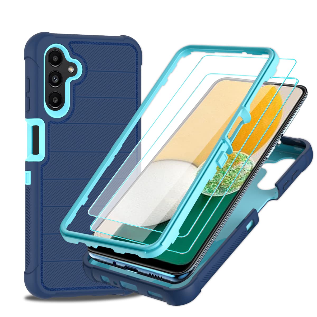 Probeetle Compatible with Samsung Galaxy A13 5G Case Glacier Blue | HD Screen Protector, Shockproof, 3 in 1, Durable Protective, PC and TPU, Phone