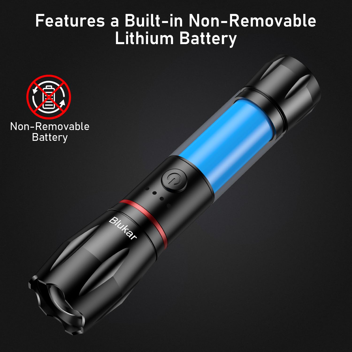 Blukar Torcia LED Ricaricabile, Super Luminoso Zoomabile Torcia Potente, 5 Modalità di Illuminazione, IPX6 Impermeabile Flashlight per Campeggio/Escursionismo/Emergenza/Interruzione di Corrente