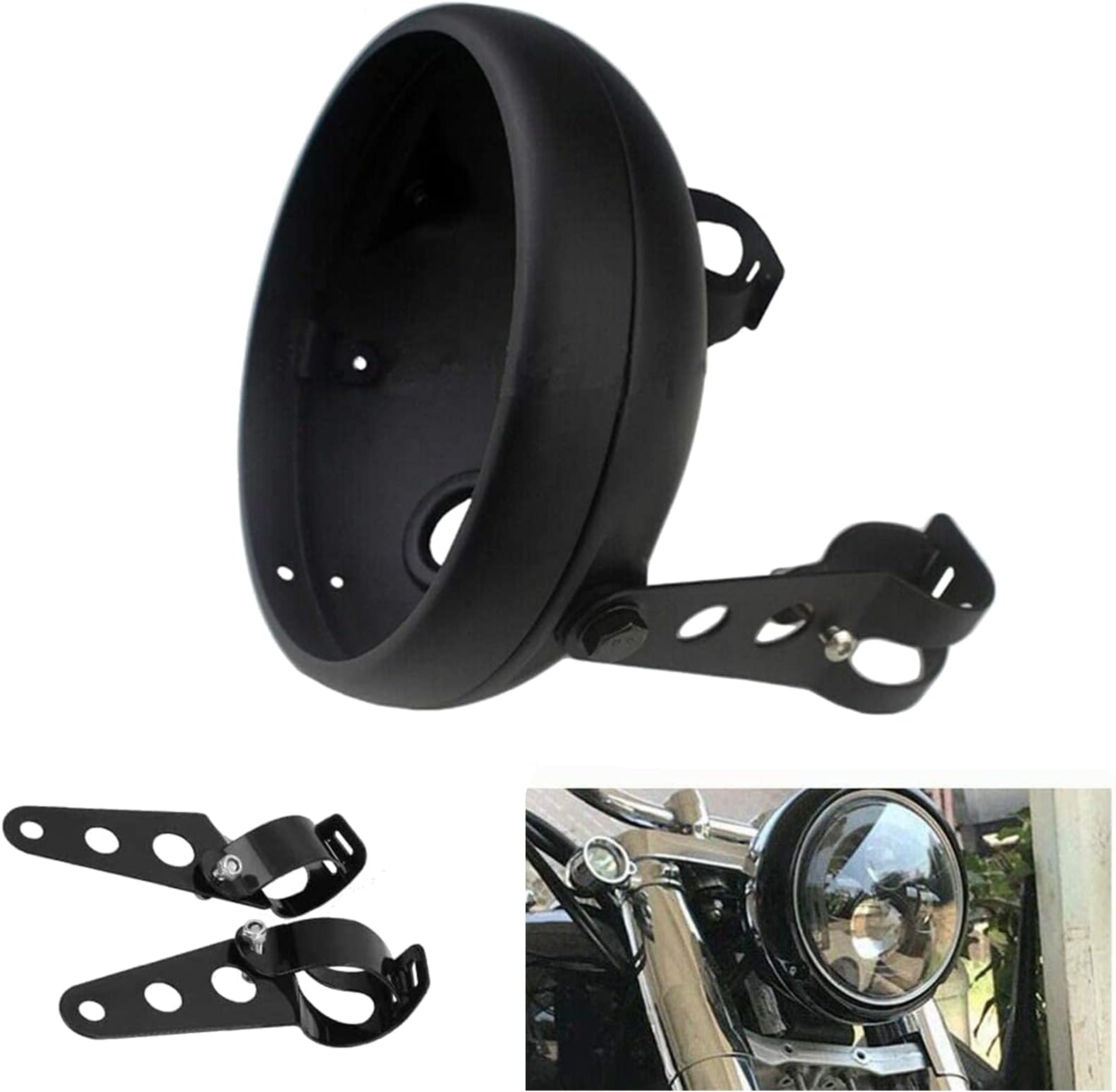 7 Inch Motorcycle Headlight Housing Bracket Headlamp Shell 7" LED Headlight Bucket Mount for Harley Suzuki Chopper Cafe Racer Bobbe Aprilia Matte Black Motorbike Headlight Bucket
