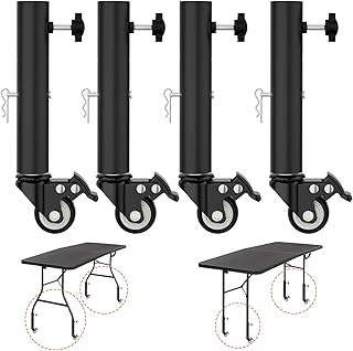 Table Leg Extender with casters, Adjustable Metal Table Leg Extender, Table Leg Extender for Straight and Curved Legs, 2 Levels/Height can Extend 6.3"-7.9" (4pcs) (Extends up to 7.9 inches)