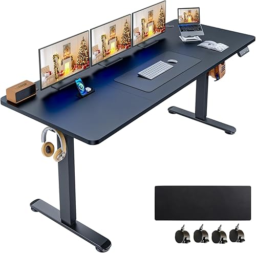 Miniatura 9 de Escritorio de pie de 59 x 24 pulgadas, altura ajustable, escritorio eléctrico para juegos, oficina en casa, estación de trabajo para computadora con