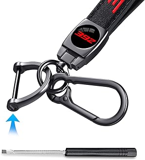 Black Leather Metal Car Keychain Keyring Compatible with Dodge Challenger Durango SRT 392 Cars Accessories