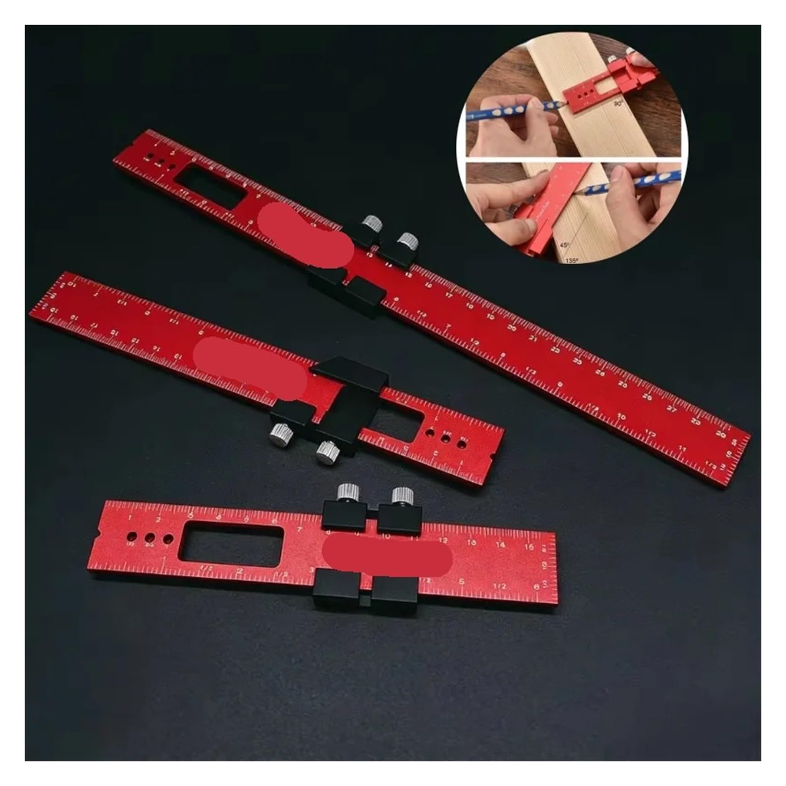 Bloque de Posicionamiento para Regla Regla de posicionamiento aleación aluminio 16/20/30cm, indicador marcado carpintería, herramienta medición ángulo for diseño precisión carpintero DIY(160mm)
