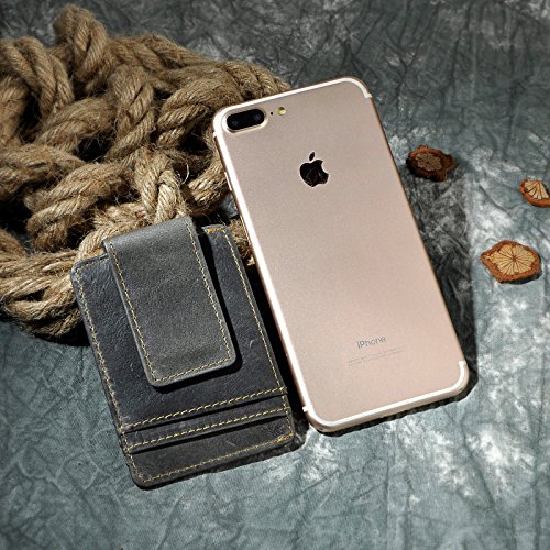 Image of Le'aokuu Genuine Leather Magnet Money Clip Credit Card Case Holder Slim Wallet