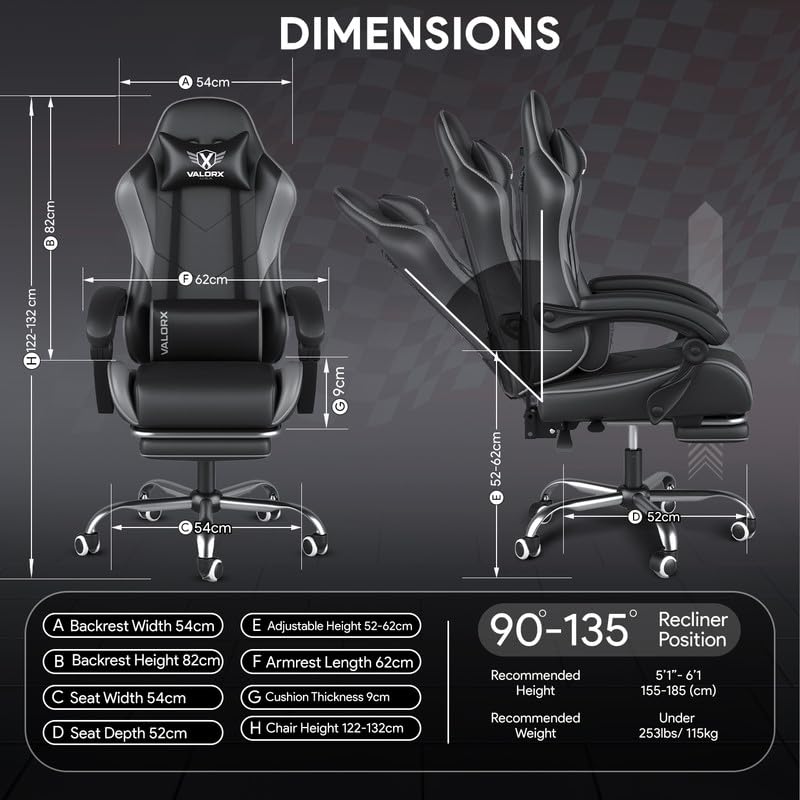Image of ValorX USA Vector 2026 Edition I Ergonomic Gaming & Computer Chair in PU Leather | Dual Massager Back Cushion | Adjustable Neck & Lumbar Support | Ergo-Sync Armrests | Retractable Footrest (Grey)