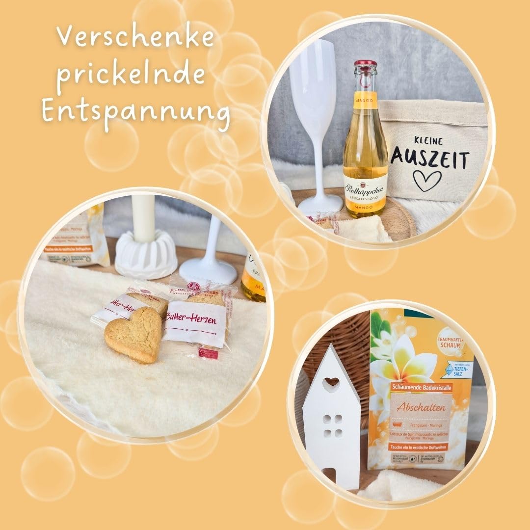 Wellness Geschenkset für Frauen mit Entspannung Badeschaum im Canvas Baumwoll-Korb