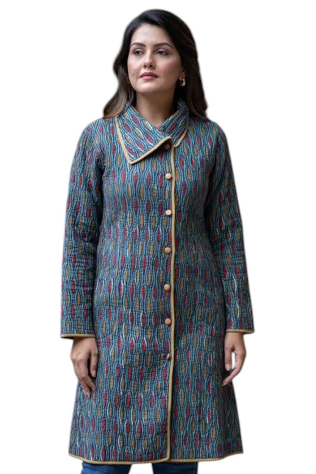 Libas Womenâ€™s Block Printed Winter Coat for Women | Full Sleeve Winter Wear | Soft cotton quilted jacket | Casual & Stylish Jacket for Women in multi