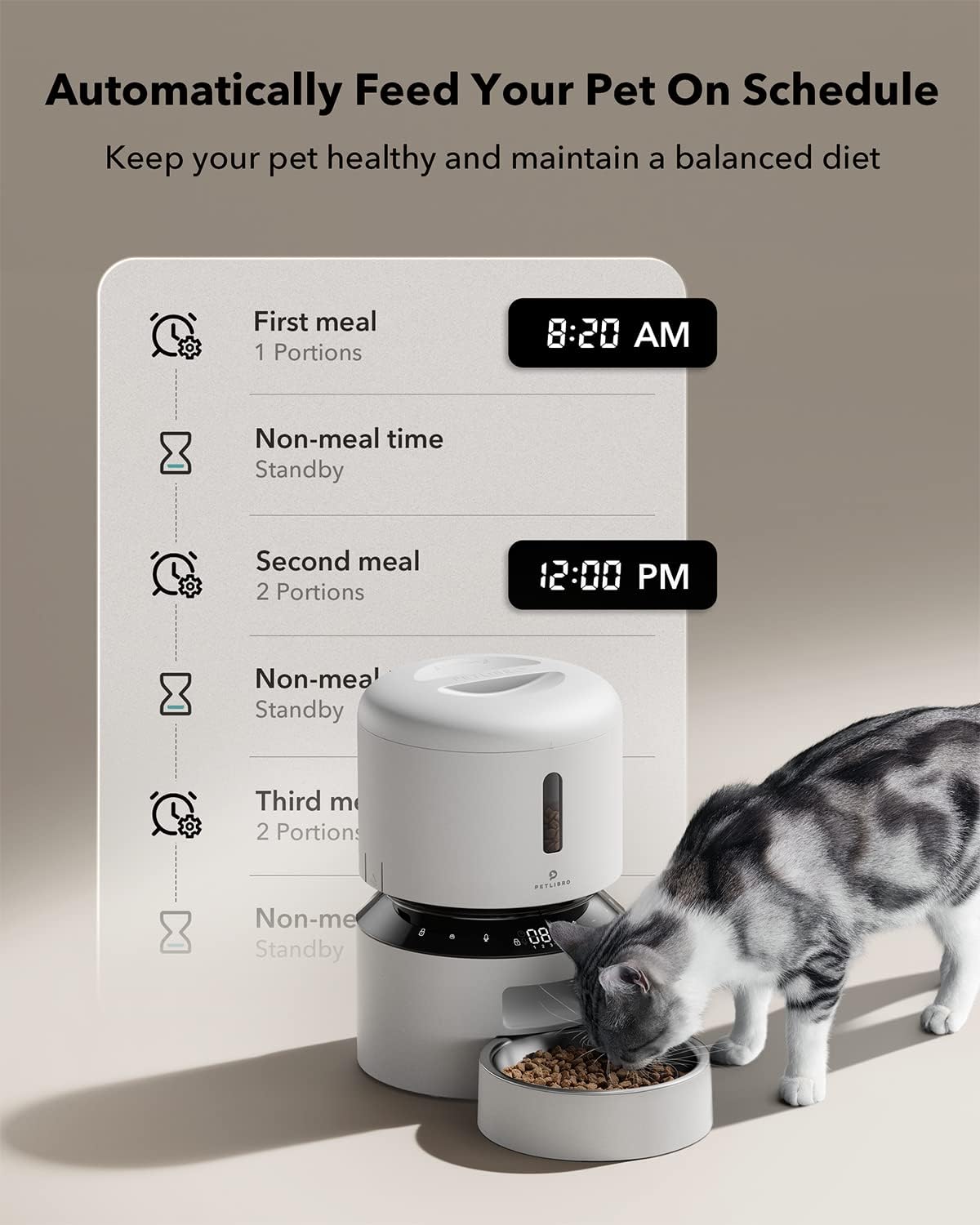 PETLIBRO Automatic Cat Feeders, Automatic Cat Food Dispenser for Freshness Preservation, Pet Dry Food Dispenser with Twist Lock Lid, Up to 50 Portions 6 Meals Per Day, Granary for Small/Medium Pets