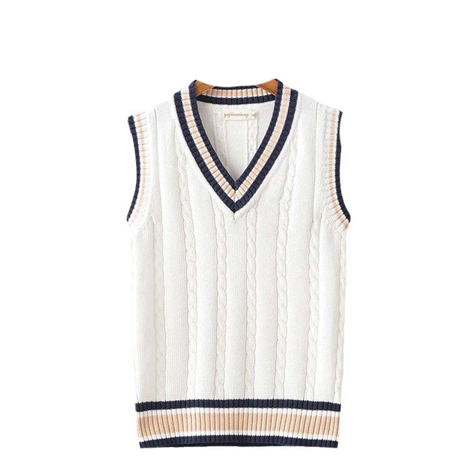 Chaleco de punto para hombre con rayas retro estilo preppy suelto e informal 8