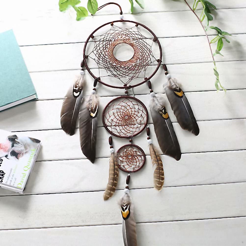 Attrape-rêves Décoratif Loup, Aigle, Ours - Décoration Murale Chambre - 15,2 Cm - Plumes Incluses - 13