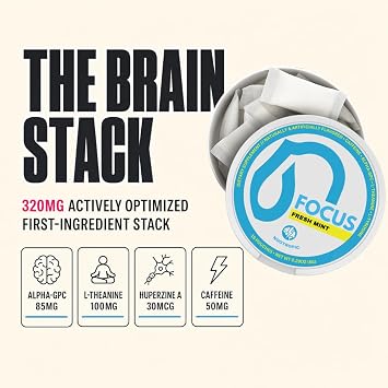 Nectr Focus+ Nootropic Pouches - 320mg Synergistic Nootropic Stack - Nicotine-Free, Sugar-Free Cognitive Pouches - Fresh Mint- 5 Count