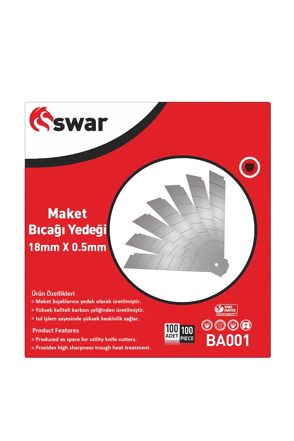 Proalet Maket Bıçağı Yedeği, 18 mm x 0,5 mm, Karbon Çelik, Ultra Keskin, Dayanıklı Uç, 7 Kırımlı, Endüstriyel Kesici Bıçak, Yedek Parça, İnce Detay Kesim (Standart, Adet, 10)