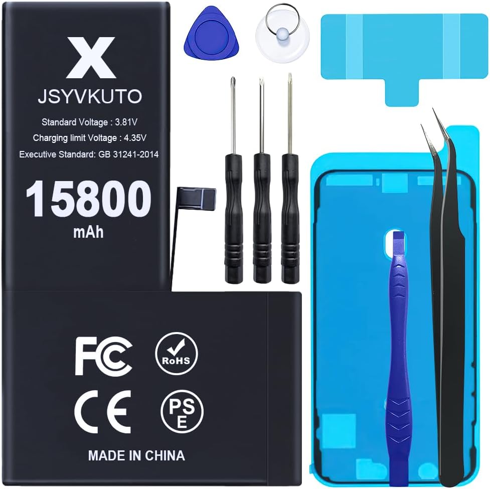 15800mAh Battery for iPhone X, New 0 Cycle Upgraded Higher Capacity Replacement Battery for iPhone X with Full Set Repair Tool Kit, Model A1865, A1901, A1902
